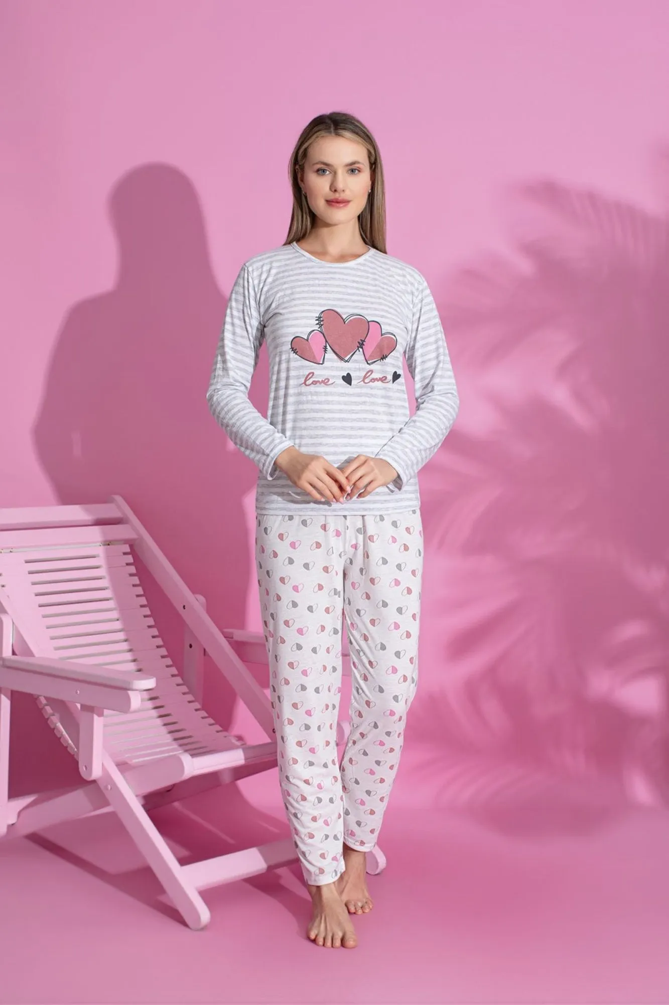 dreamy pamuklu desenli uzun kollu kadin pijama takimi