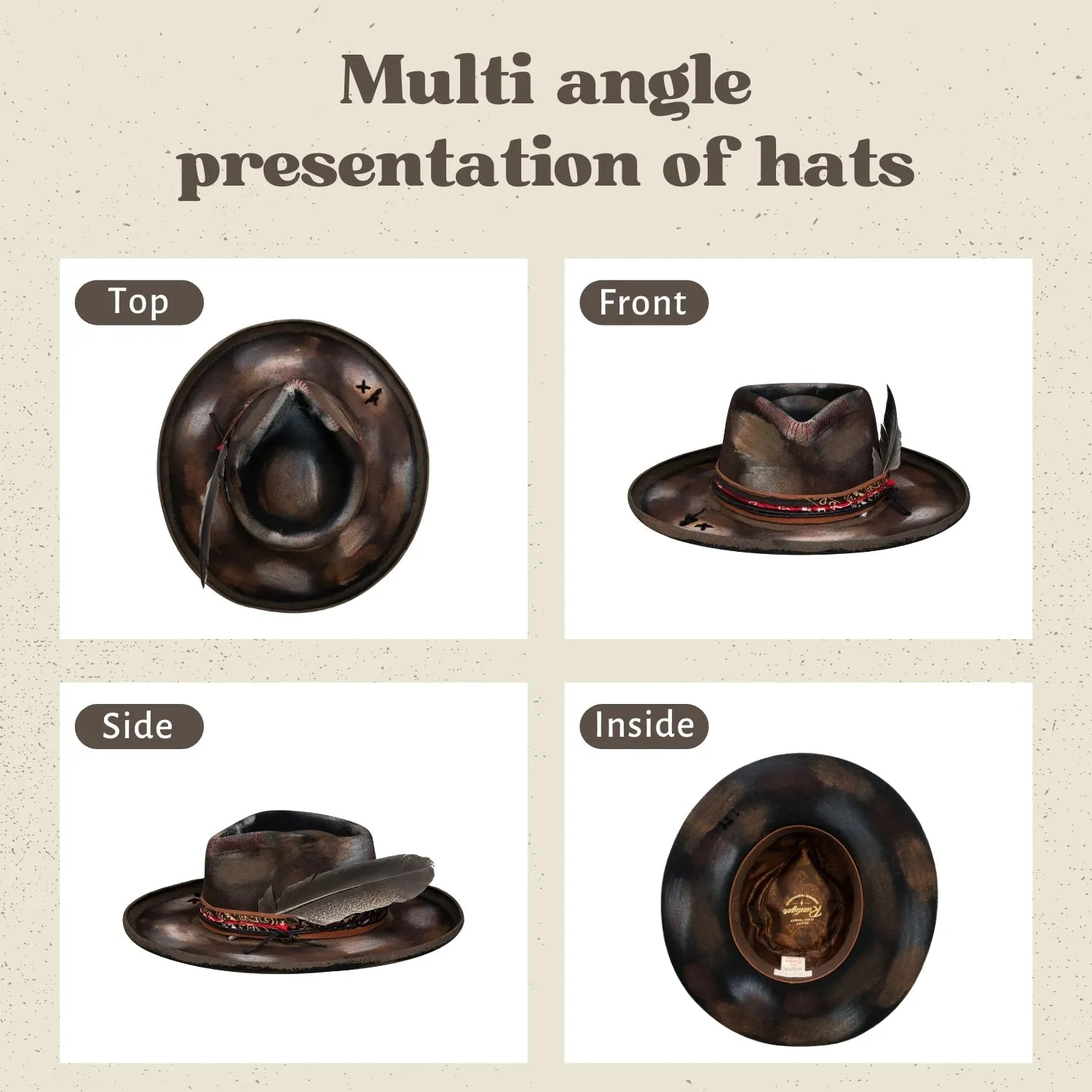 Ember - Burned Distressed Handcrafted Stiff Pencil Brim Fedora Hat