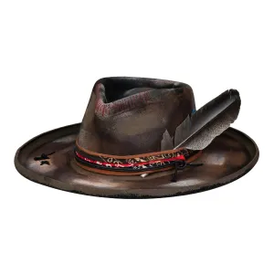 Ember - Burned Distressed Handcrafted Stiff Pencil Brim Fedora Hat