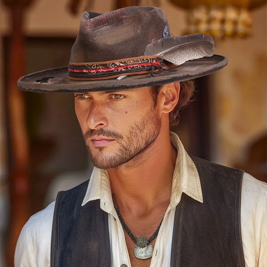 Ember - Burned Distressed Handcrafted Stiff Pencil Brim Fedora Hat