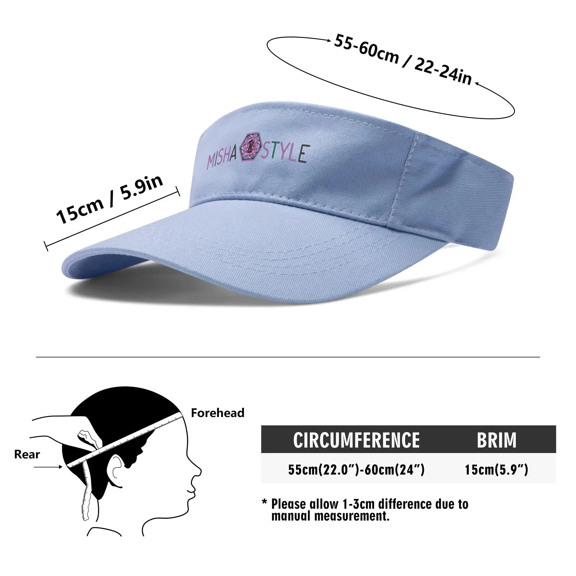 Embroidered Sun Visor Caps - Light Blue