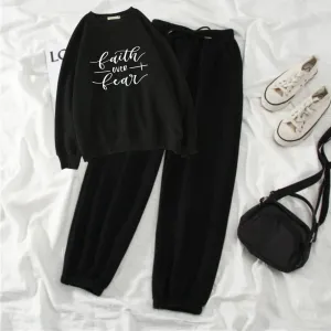 Faith over fear black sweatshirt trouser tracksuit