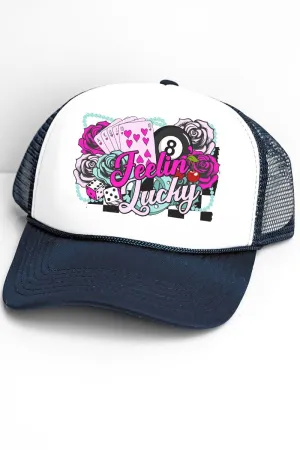 Faux Patch Feeling Lucky Transfer Foam Mesh Back Trucker Cap