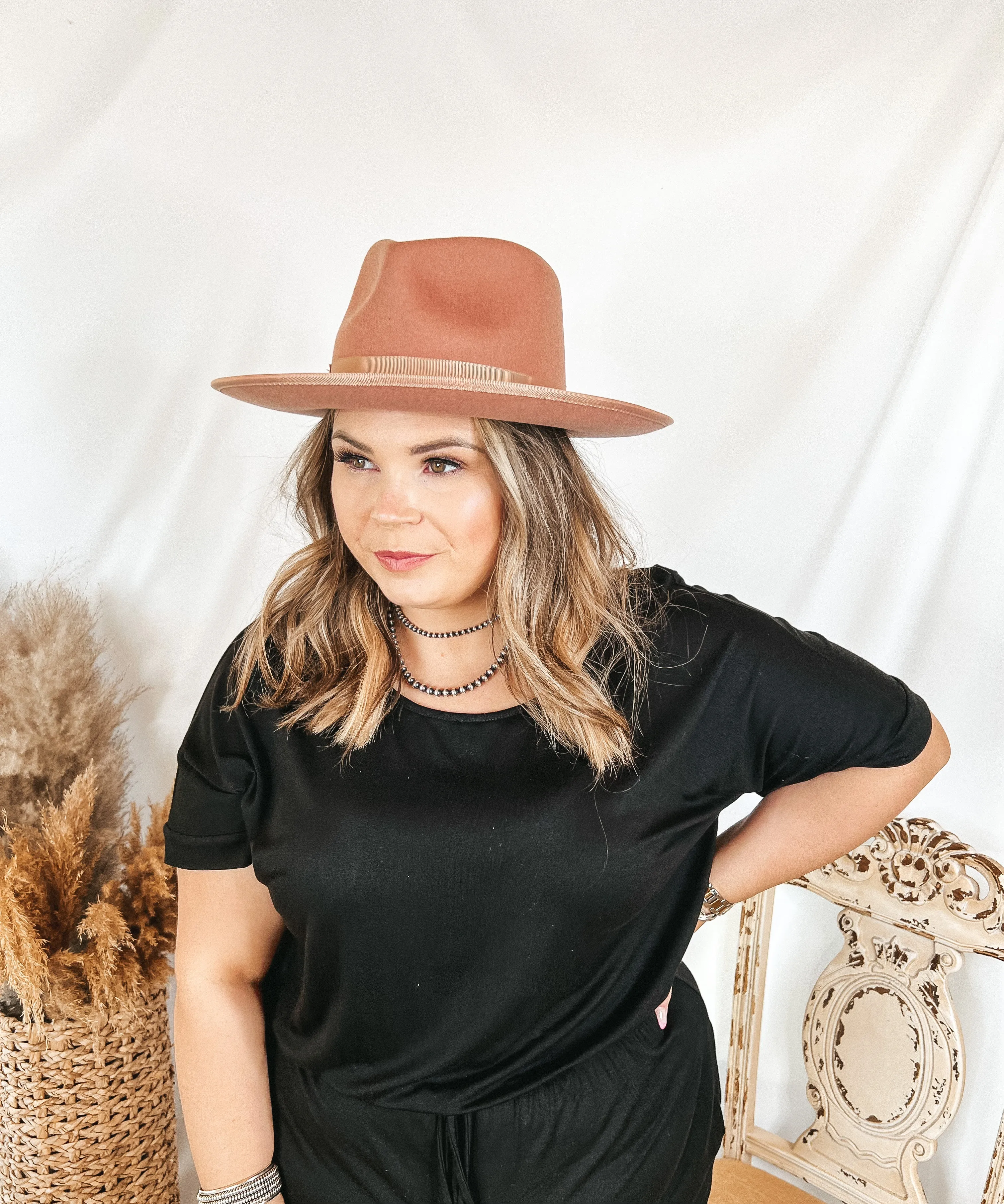 GiGi Pip | Monroe Wool Felt Rancher Hat with Ribbon Band in Dusty Pink