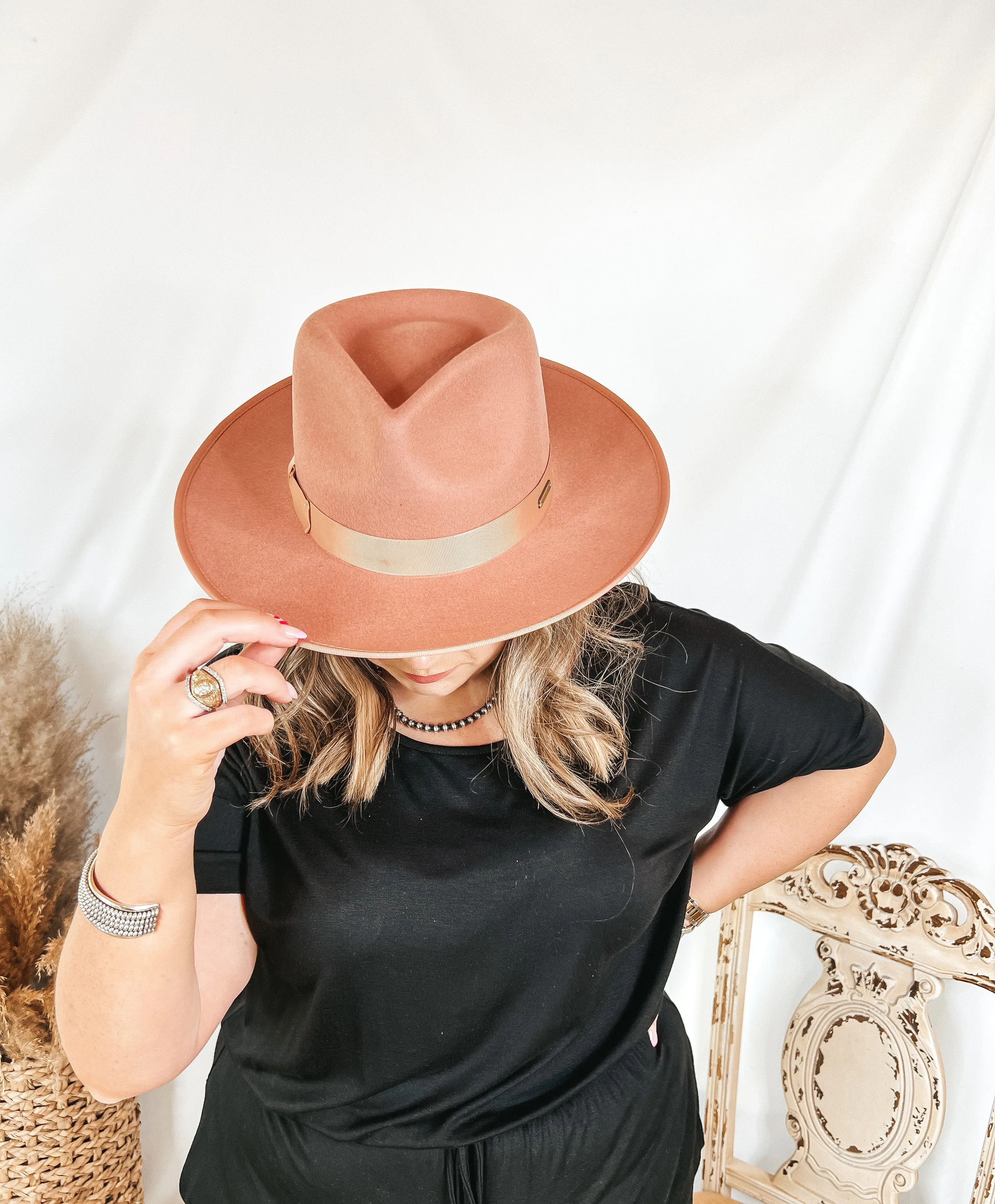 GiGi Pip | Monroe Wool Felt Rancher Hat with Ribbon Band in Dusty Pink