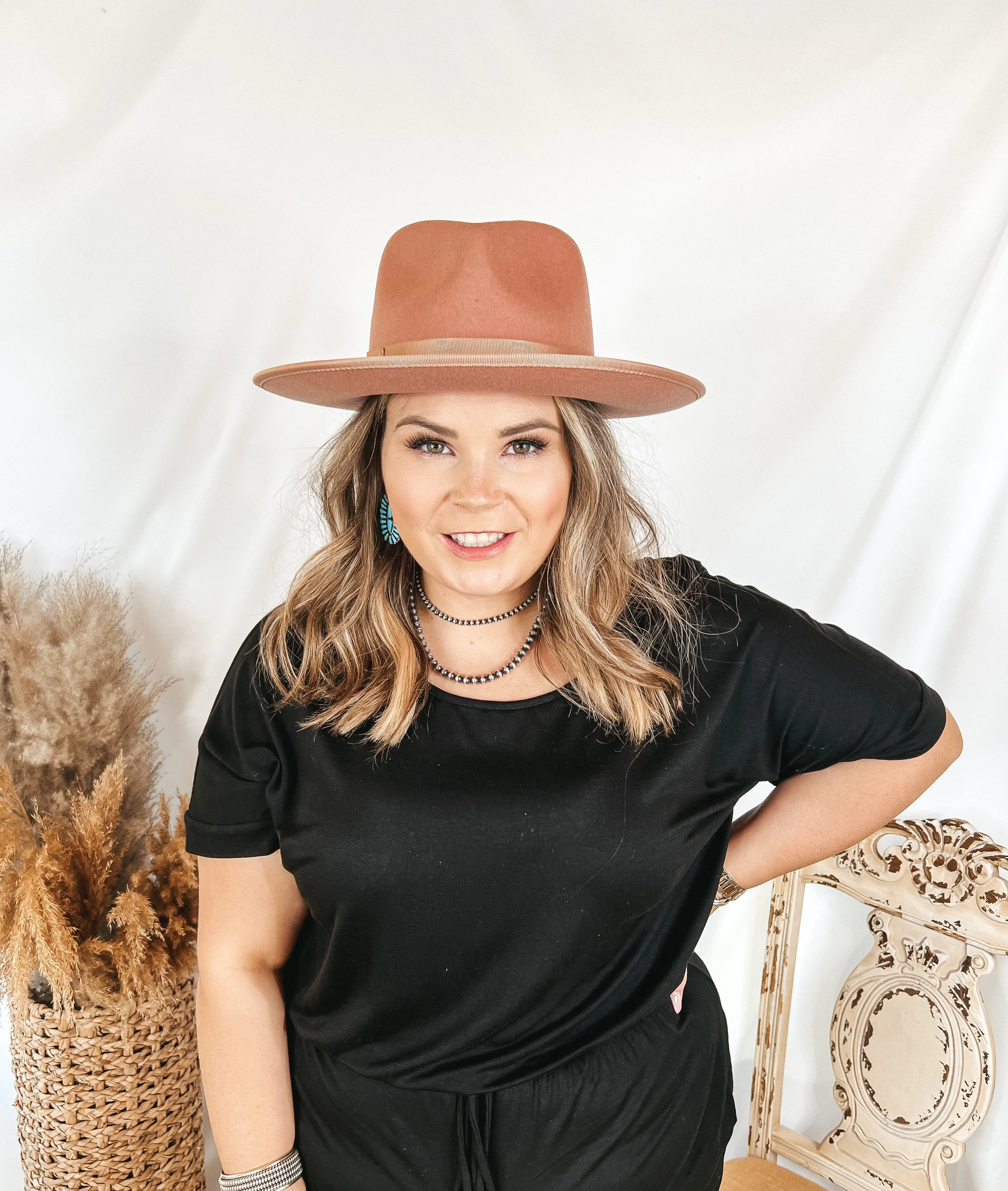 GiGi Pip | Monroe Wool Felt Rancher Hat with Ribbon Band in Dusty Pink
