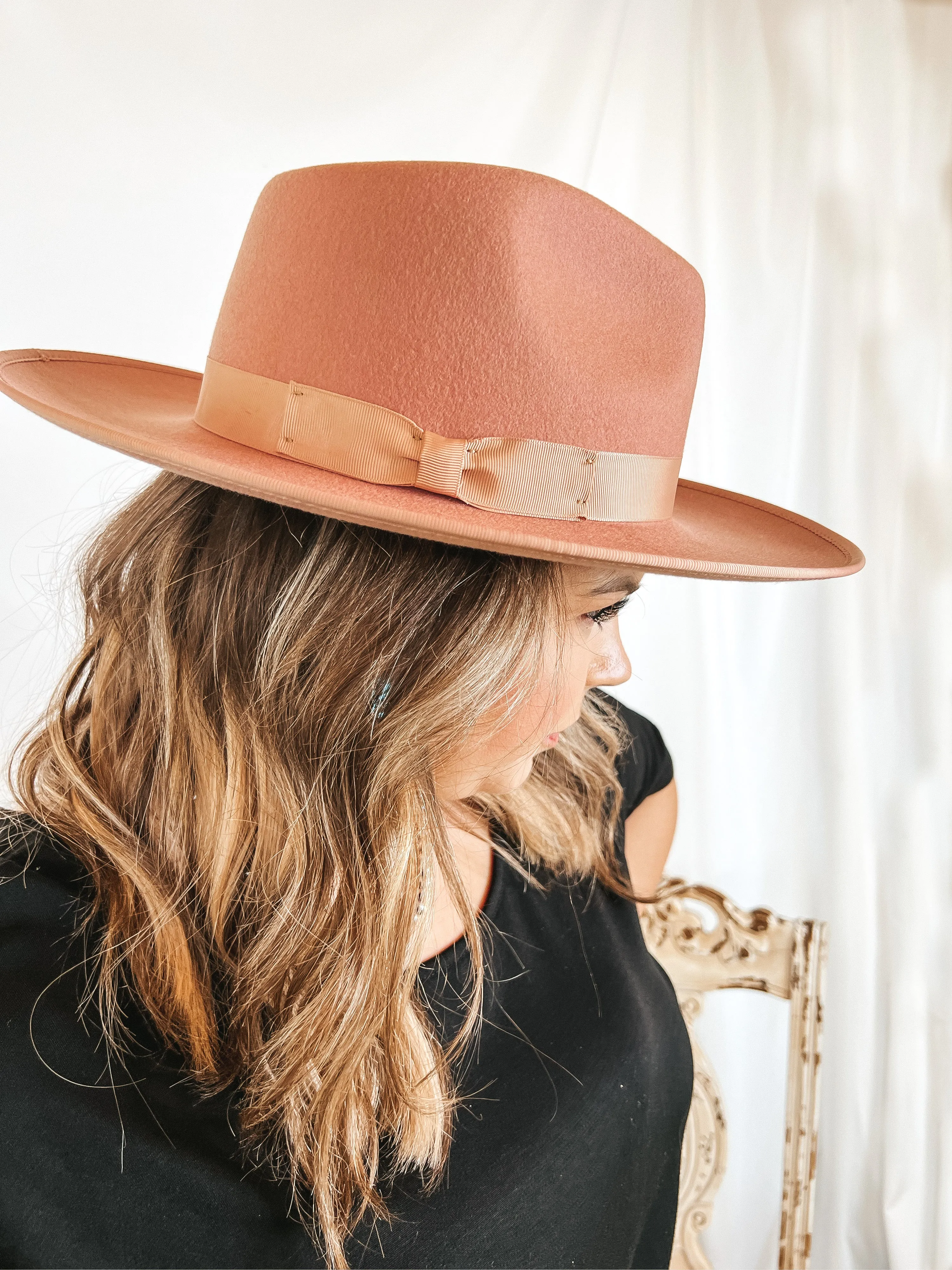 GiGi Pip | Monroe Wool Felt Rancher Hat with Ribbon Band in Dusty Pink