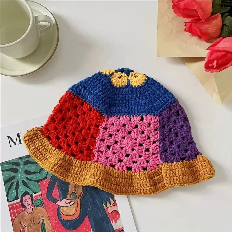 Handmade Retro and Hippy Flower Crochet Summer Bucket Hats