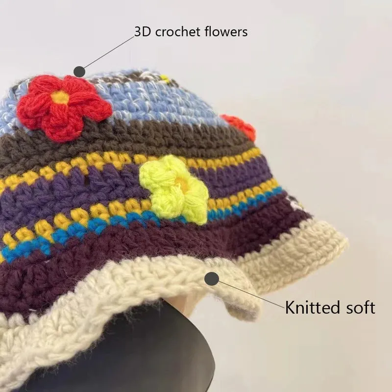 Handmade Retro and Hippy Flower Crochet Summer Bucket Hats