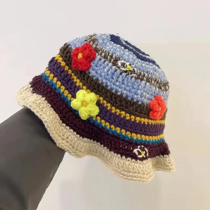 Handmade Retro and Hippy Flower Crochet Summer Bucket Hats