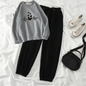 Heart beat butterfly grey sweatshirt trouser