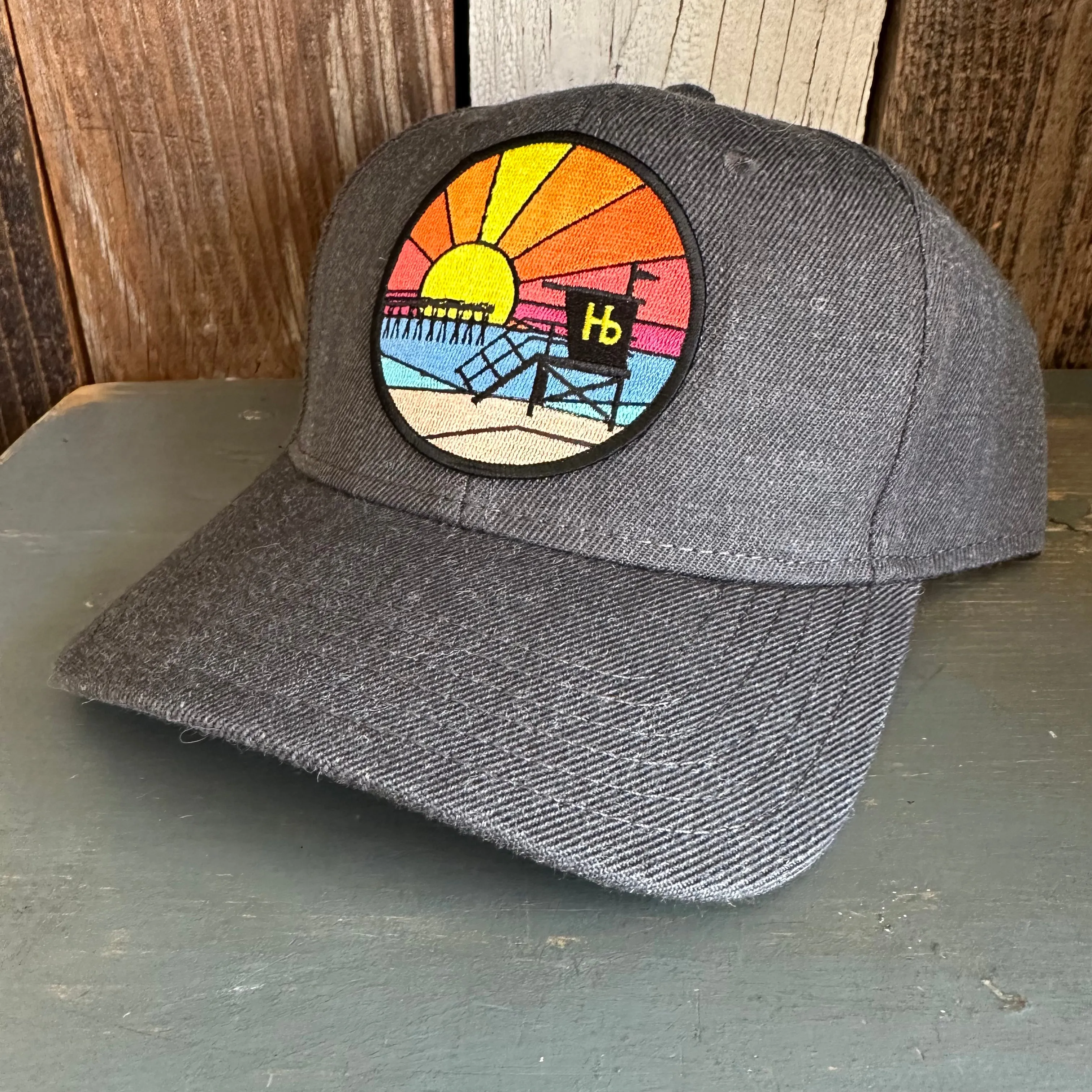 Hermosa Beach OBLIGATORY SUNSET Premium 6-Panel Low Profile Snapback Hat - Heathered Black