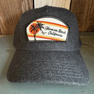 Hermosa Beach RETRO SUNSET 5 Panel Low Profile Melton Wool Blend Baseball Cap with Velcro Closure - Heather Black