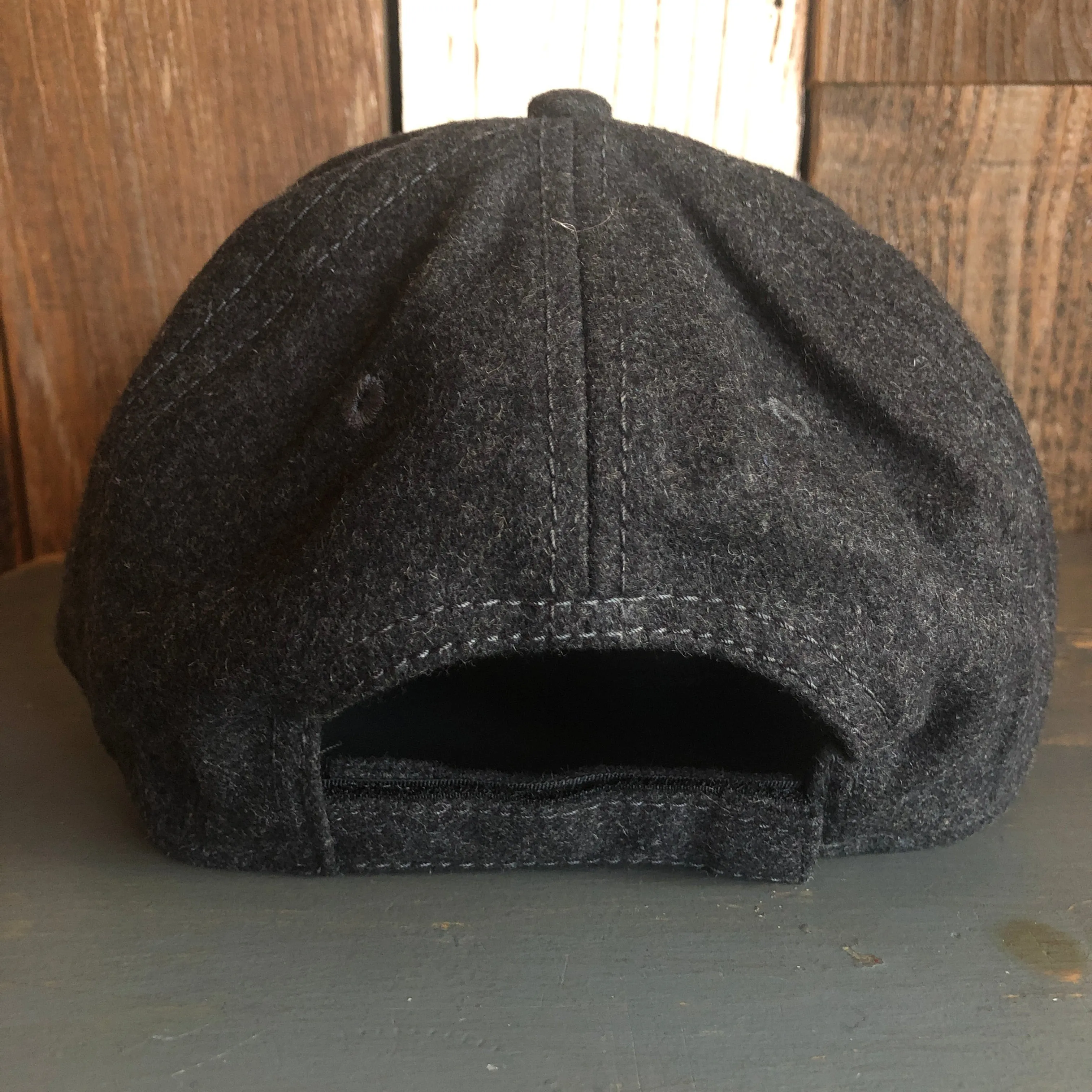 Hermosa Beach RETRO SUNSET 5 Panel Low Profile Melton Wool Blend Baseball Cap with Velcro Closure - Heather Black