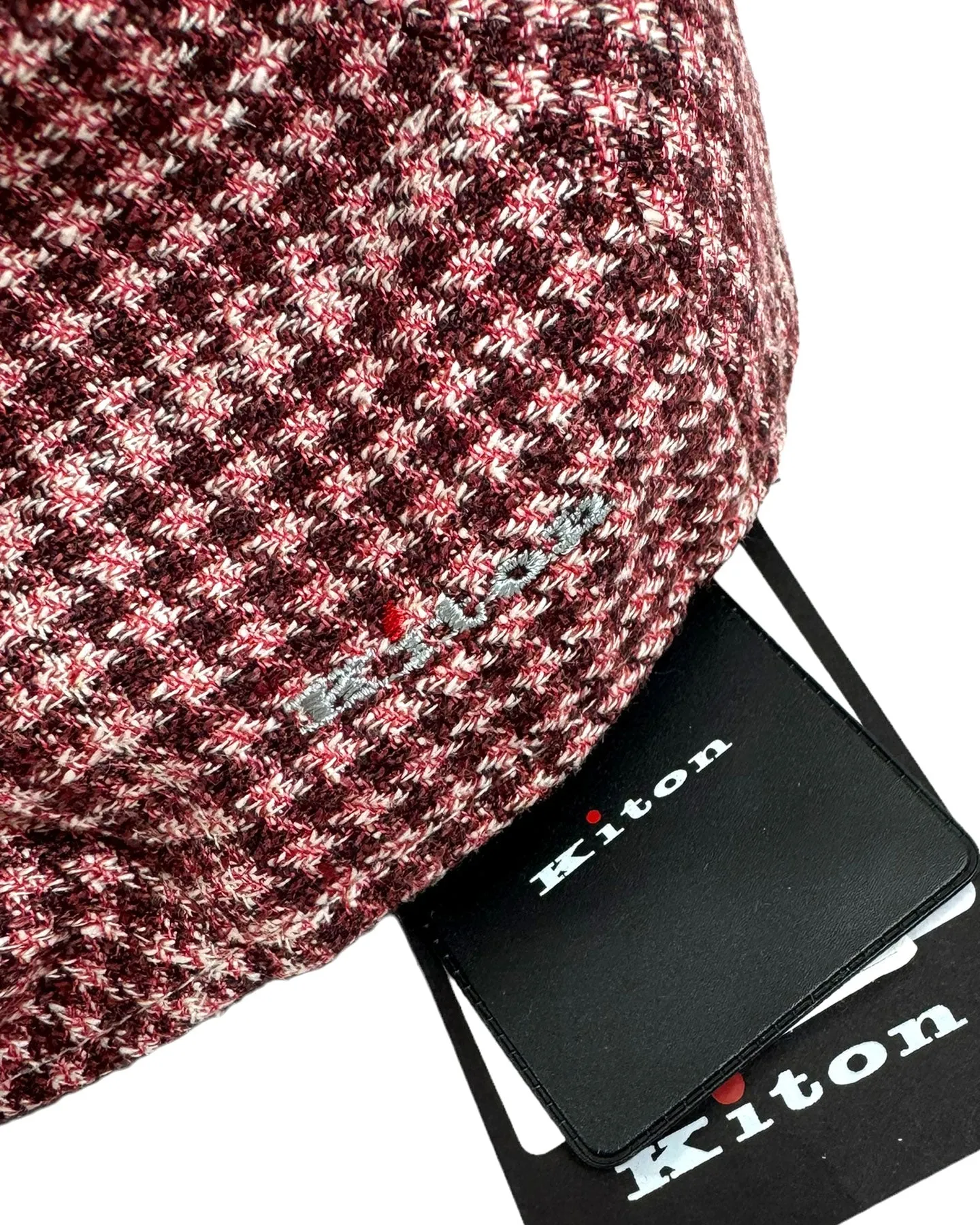 Kiton Flat Cap Maroon Pink Houndstooth - Cashmere Wool SALE