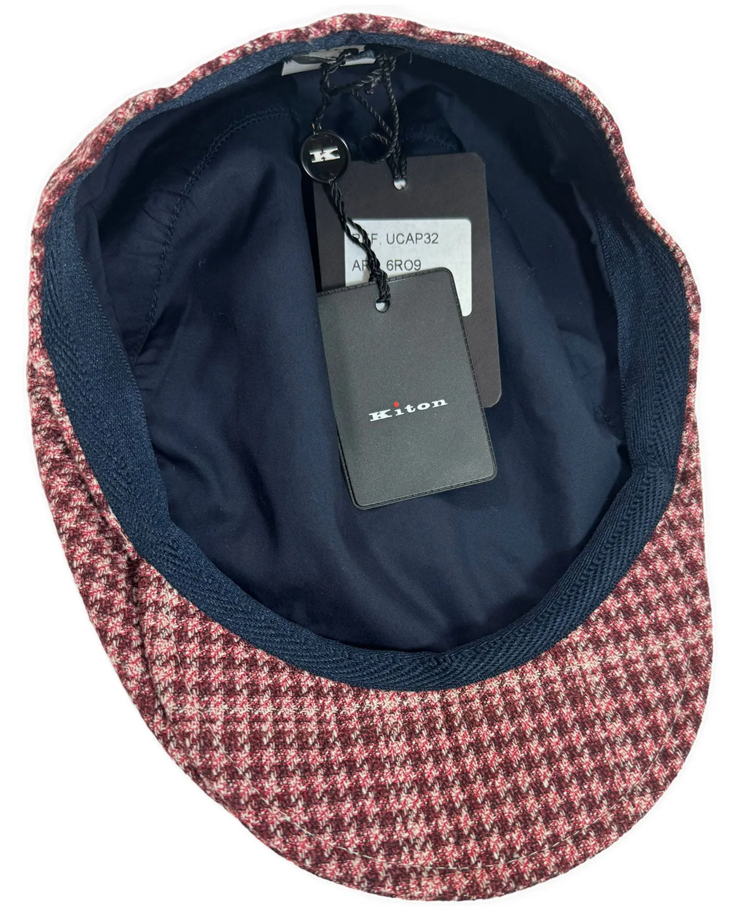 Kiton Flat Cap Maroon Pink Houndstooth - Cashmere Wool SALE