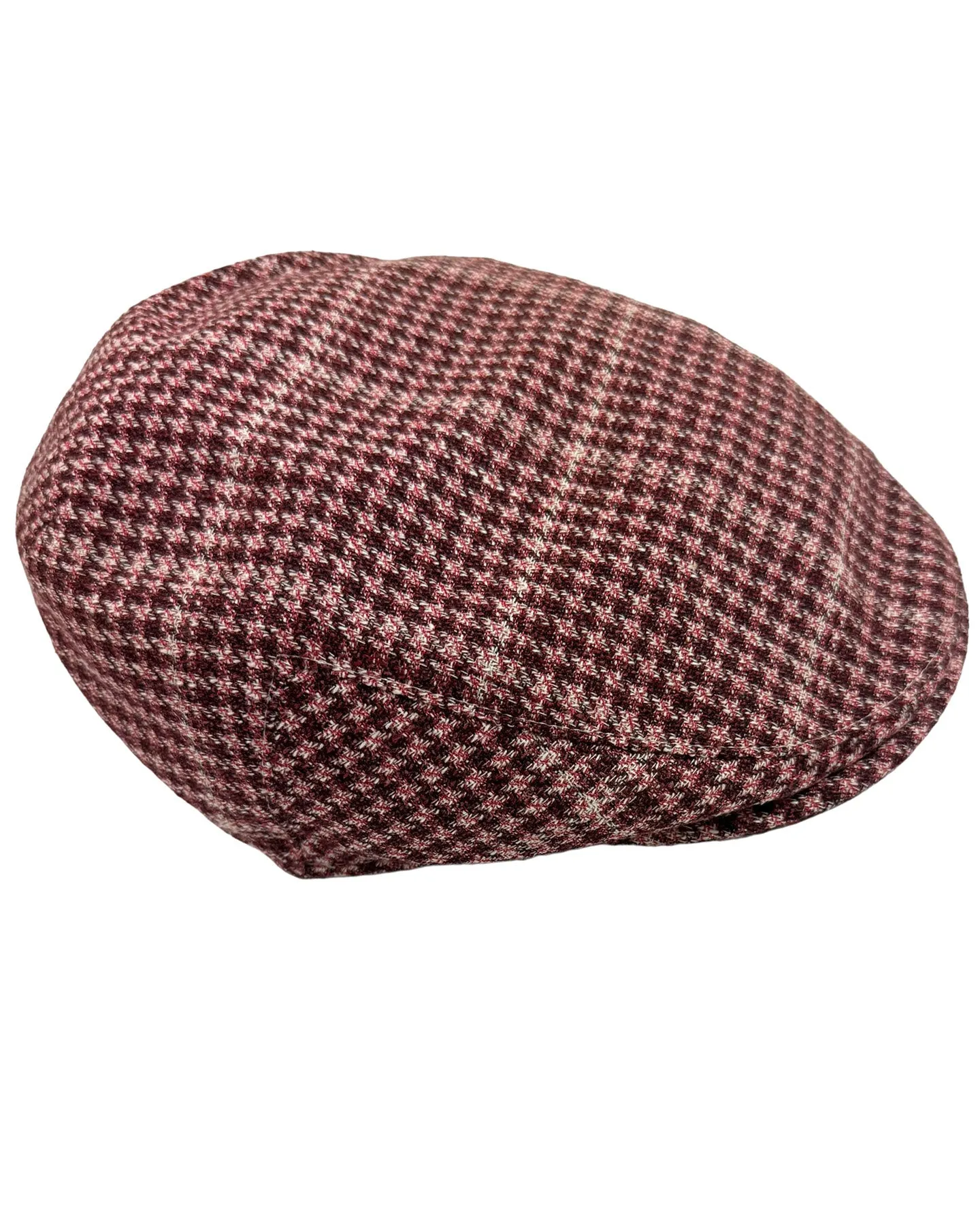 Kiton Flat Cap Maroon Pink Houndstooth - Cashmere Wool SALE