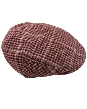 Kiton Flat Cap Maroon Pink Houndstooth - Cashmere Wool SALE