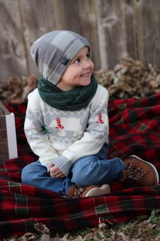 Light Green Buffalo Plaid | Cozy Sweater Knit Beanie