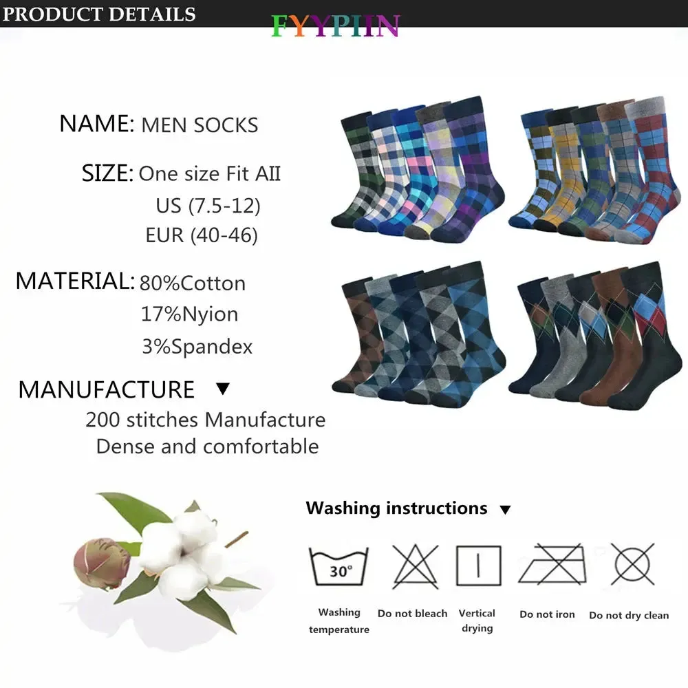 Men's Cotton Black Patterned Colorful Stylish Business Dress Socks