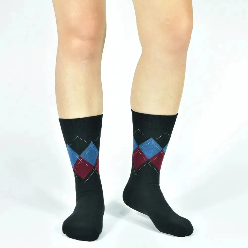 Men's Cotton Black Patterned Colorful Stylish Business Dress Socks