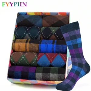 Men's Cotton Black Patterned Colorful Stylish Business Dress Socks