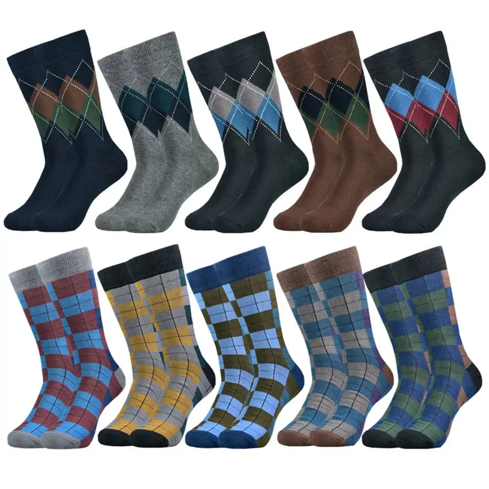 Men's Cotton Black Patterned Colorful Stylish Business Dress Socks