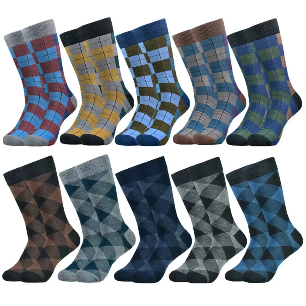 Men's Cotton Black Patterned Colorful Stylish Business Dress Socks