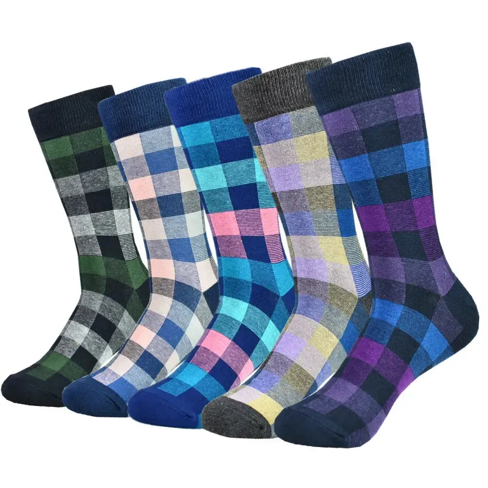 Men's Cotton Black Patterned Colorful Stylish Business Dress Socks