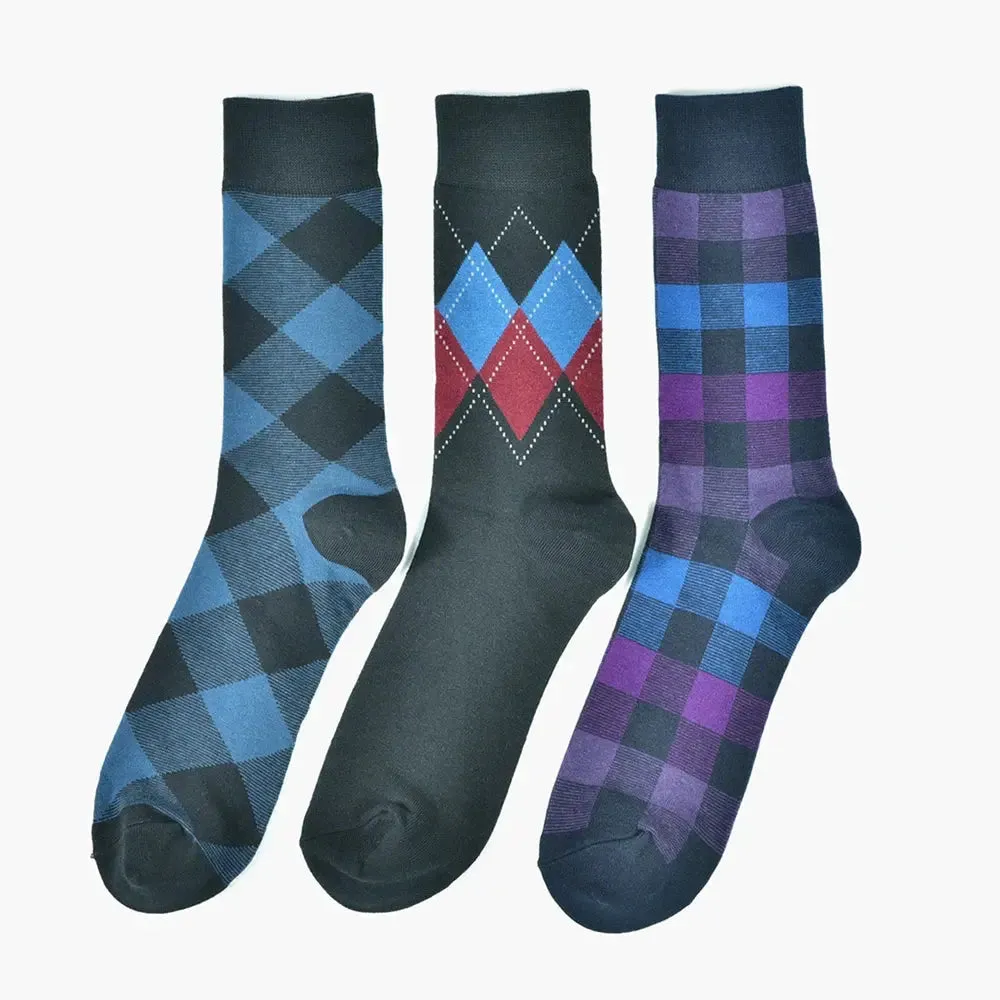 Men's Cotton Black Patterned Colorful Stylish Business Dress Socks