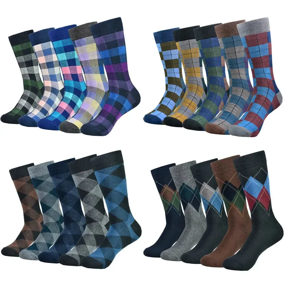 Men's Cotton Black Patterned Colorful Stylish Business Dress Socks