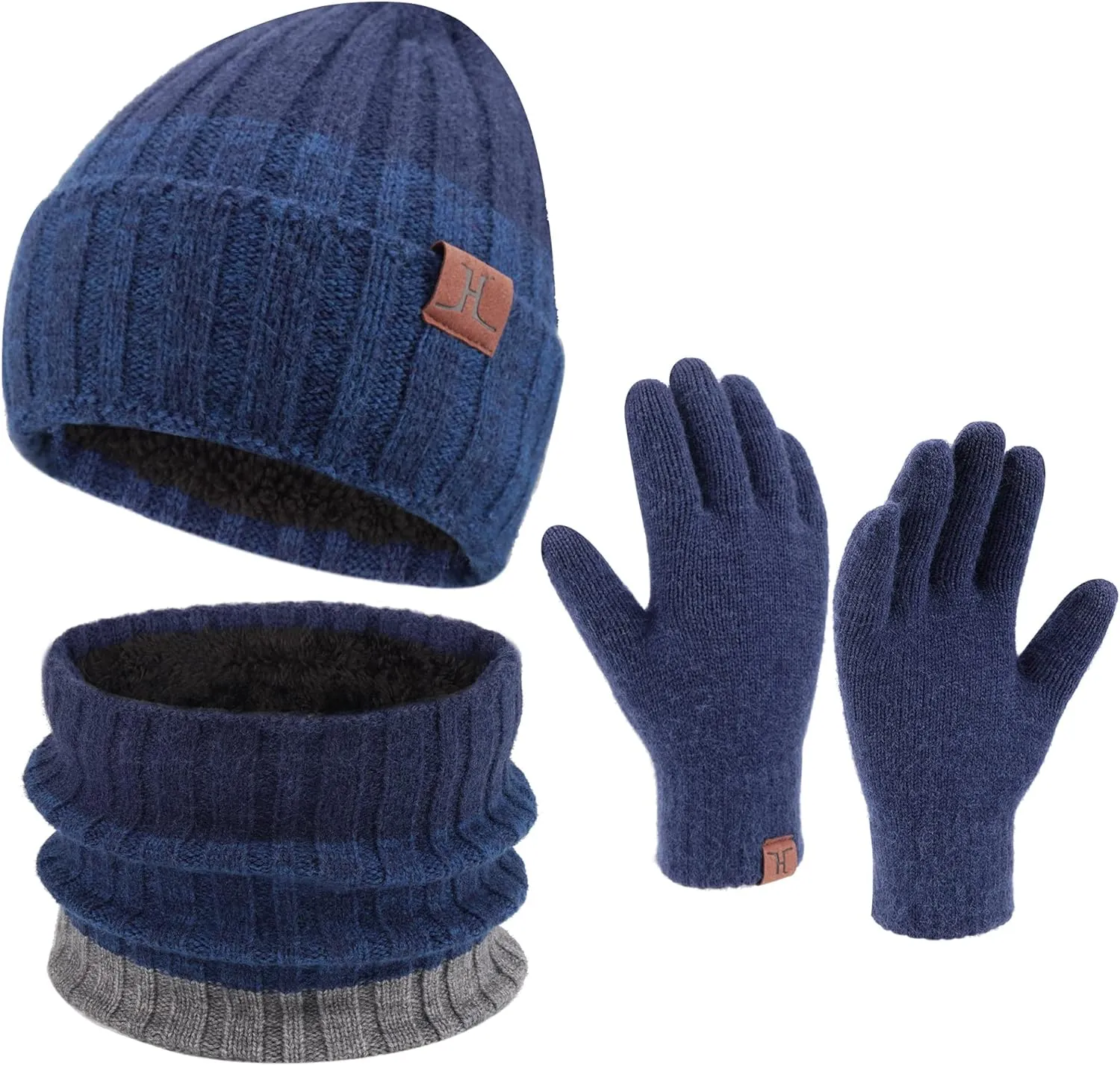 Men's Warm Brown Beanie Knit Hat, Scarf & Gloves Set