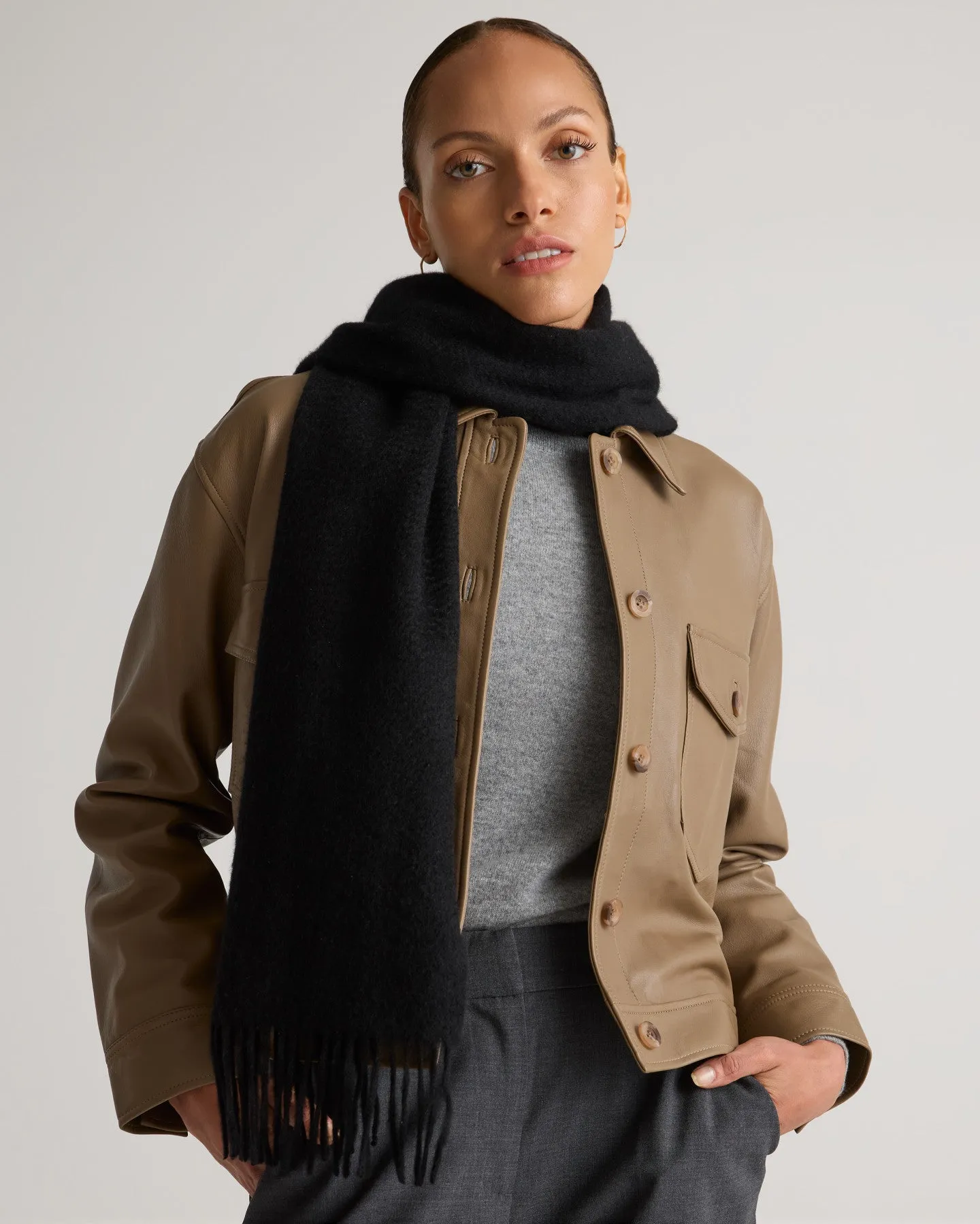 Mongolian Cashmere Woven Fringe Scarf