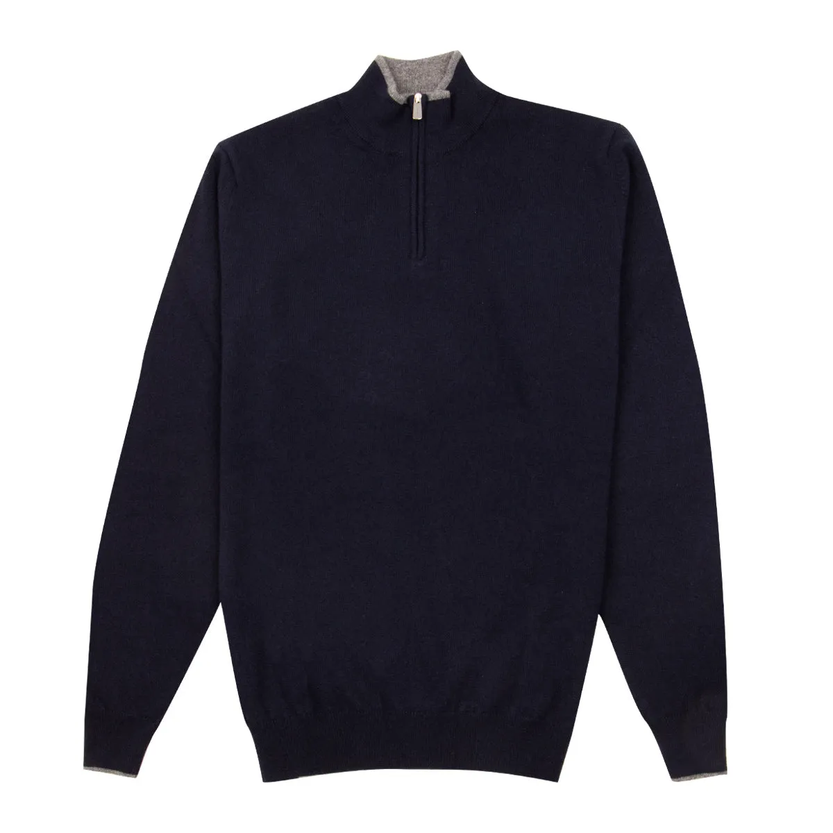 Navy Zip Neck Virgin Wool & Cashmere Sweater