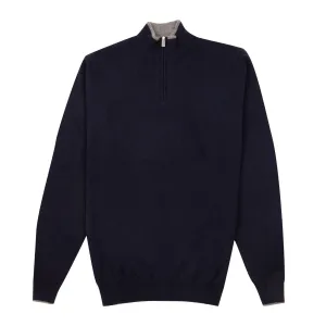 Navy Zip Neck Virgin Wool & Cashmere Sweater