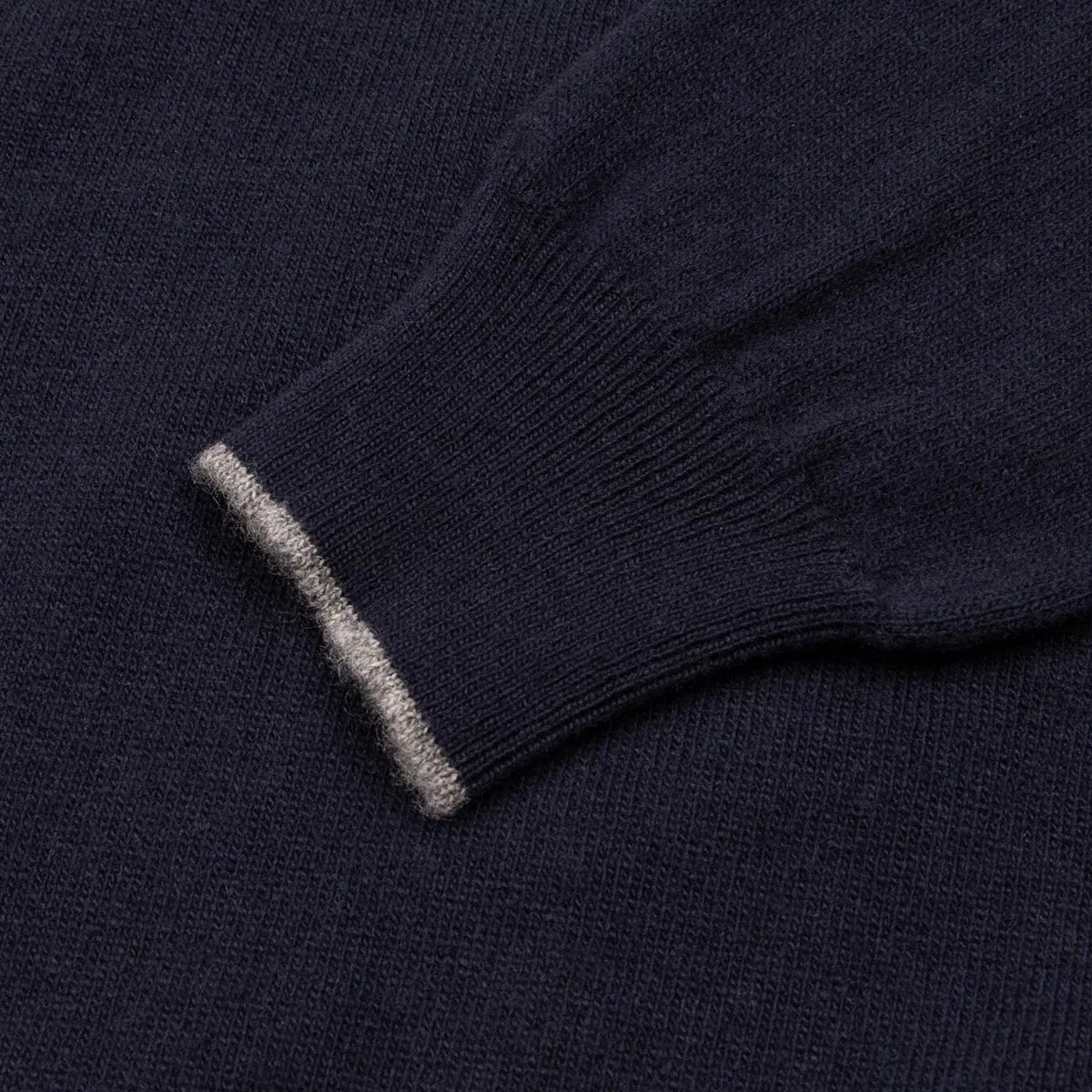 Navy Zip Neck Virgin Wool & Cashmere Sweater