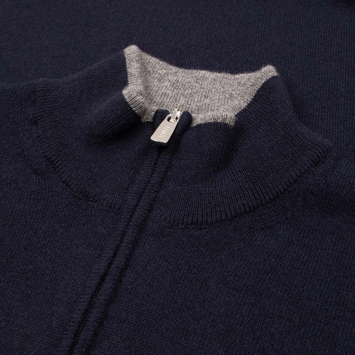 Navy Zip Neck Virgin Wool & Cashmere Sweater