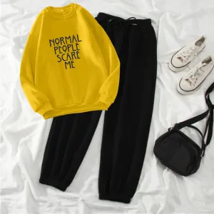 Normal people scare me yellow sweatshirt trouser tracksuit