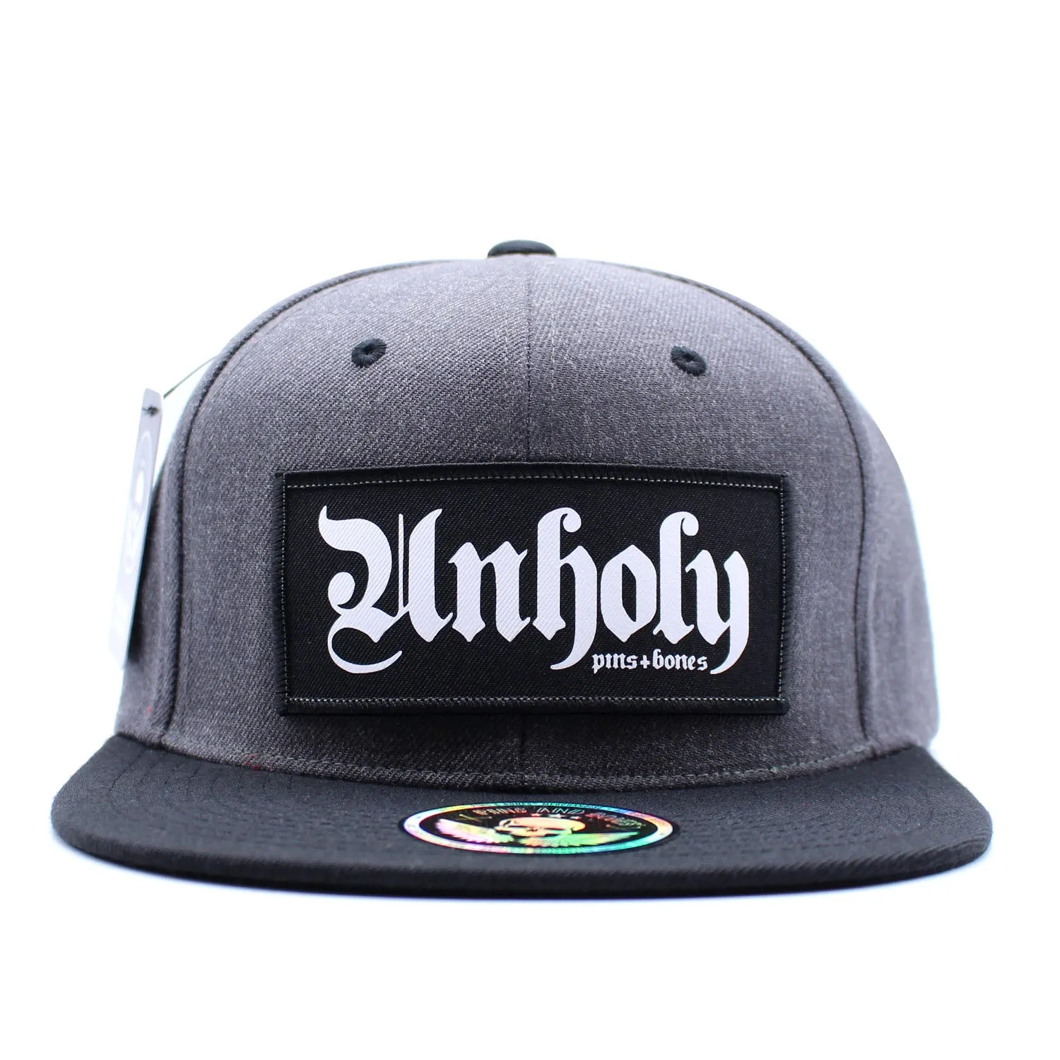 Pins & Bones Unholy Gothic Snapback Hat One Size Fits All, Occult Satanic Alternative Fashion Grey