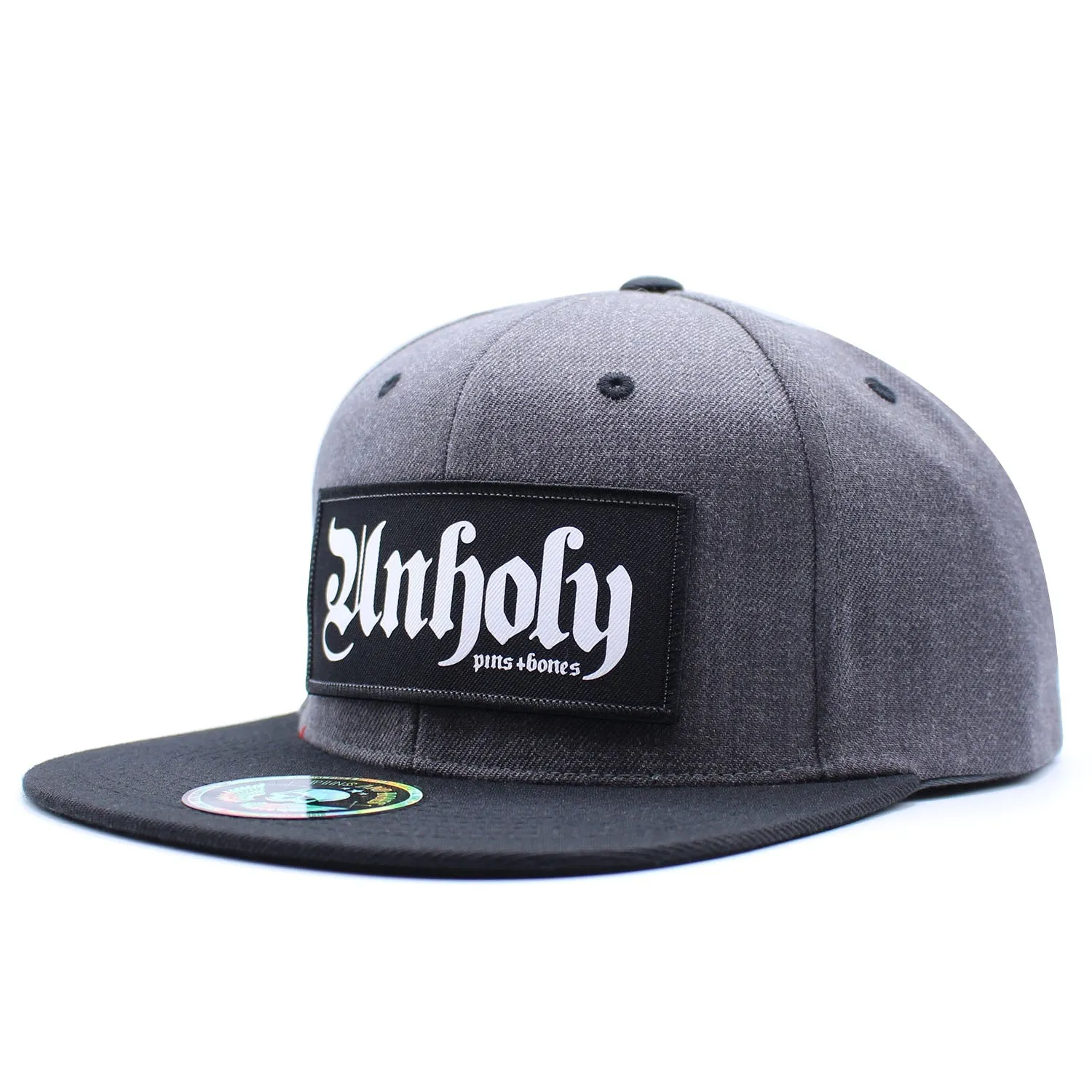 Pins & Bones Unholy Gothic Snapback Hat One Size Fits All, Occult Satanic Alternative Fashion Grey
