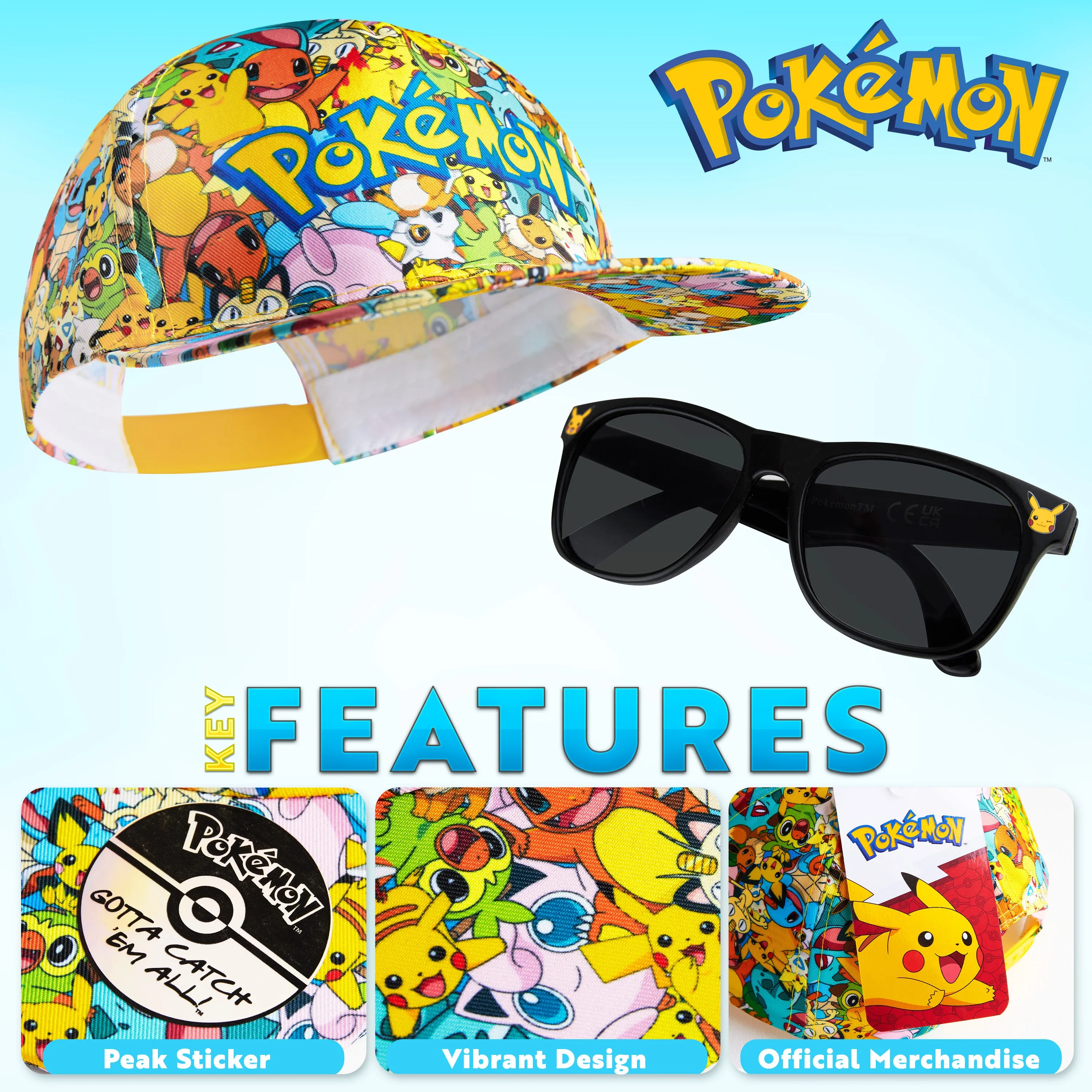 Pokemon Baseball Cap & Sunglasses Set for Kids, Summer Accessories for Kids