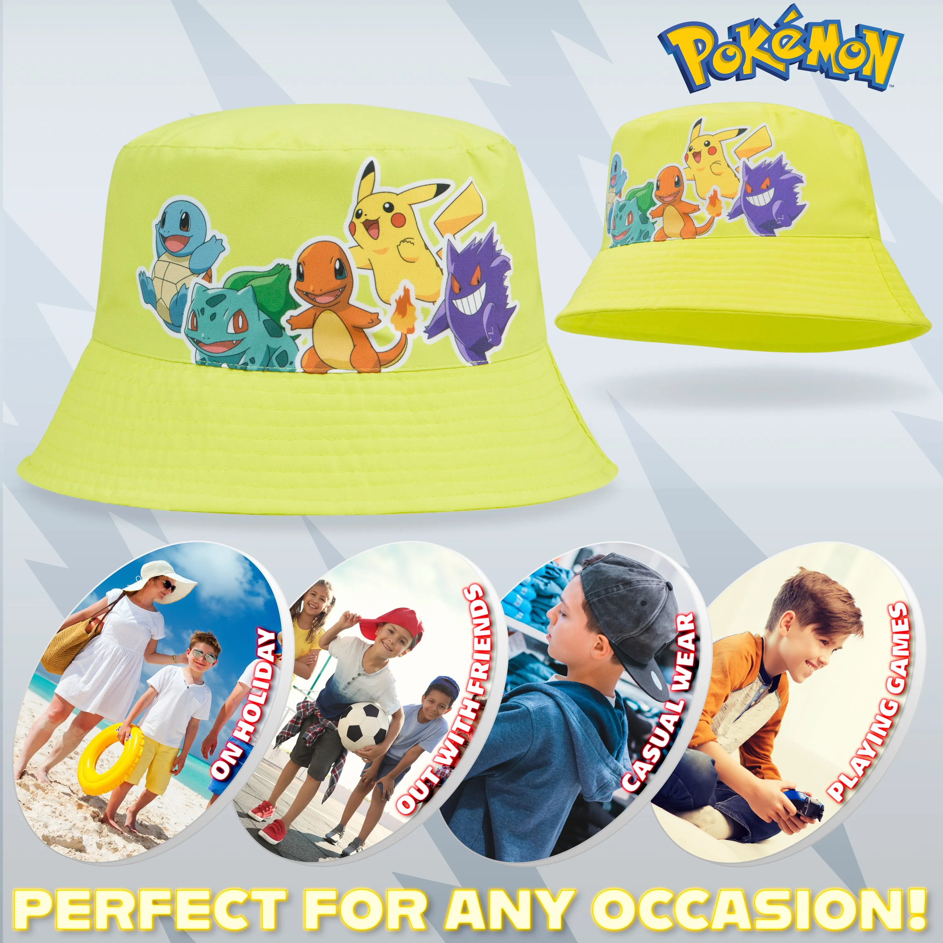 Pokemon Bucket Hat for Boys & Girls, Summer Accessories, Pokemon Gifts