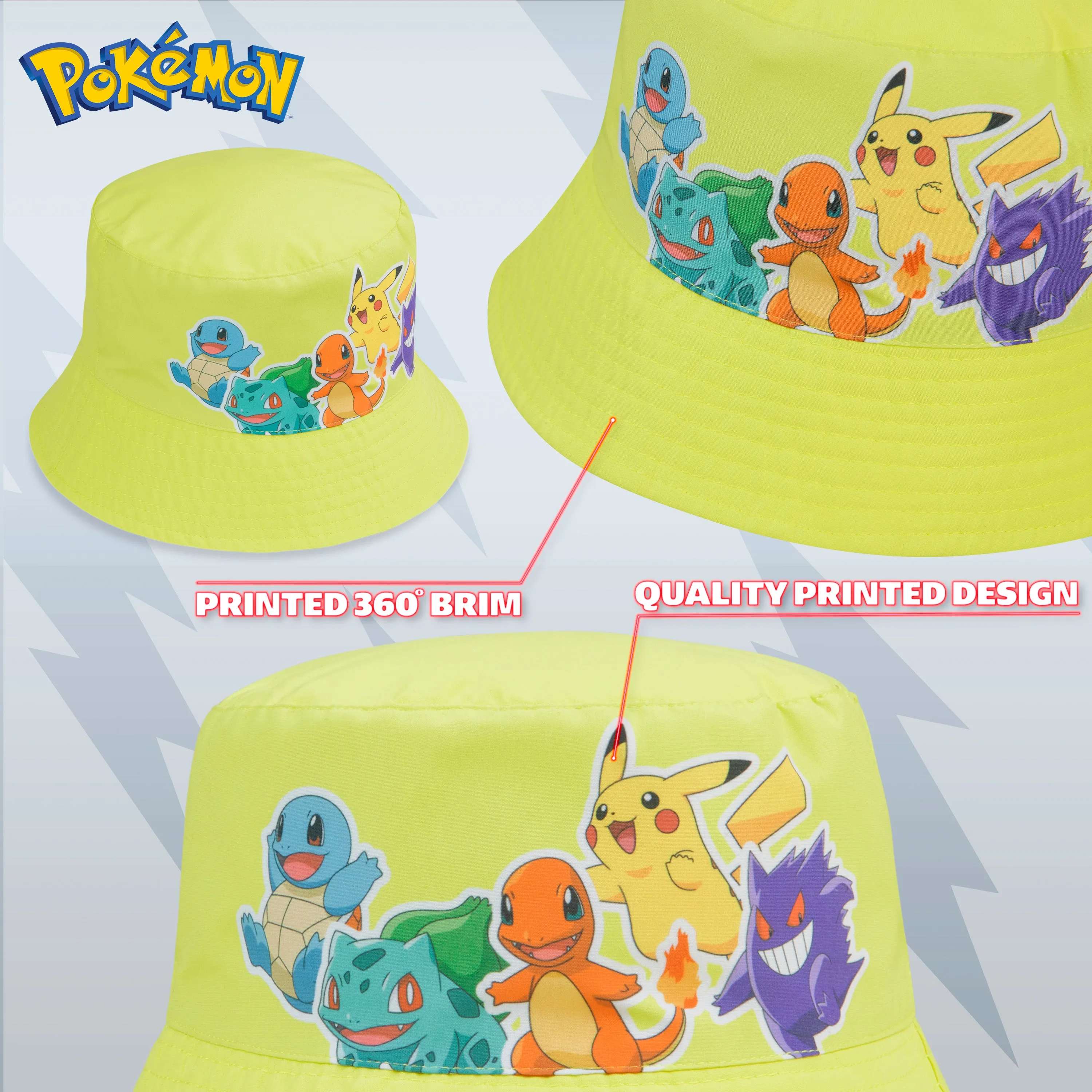 Pokemon Bucket Hat for Boys & Girls, Summer Accessories, Pokemon Gifts