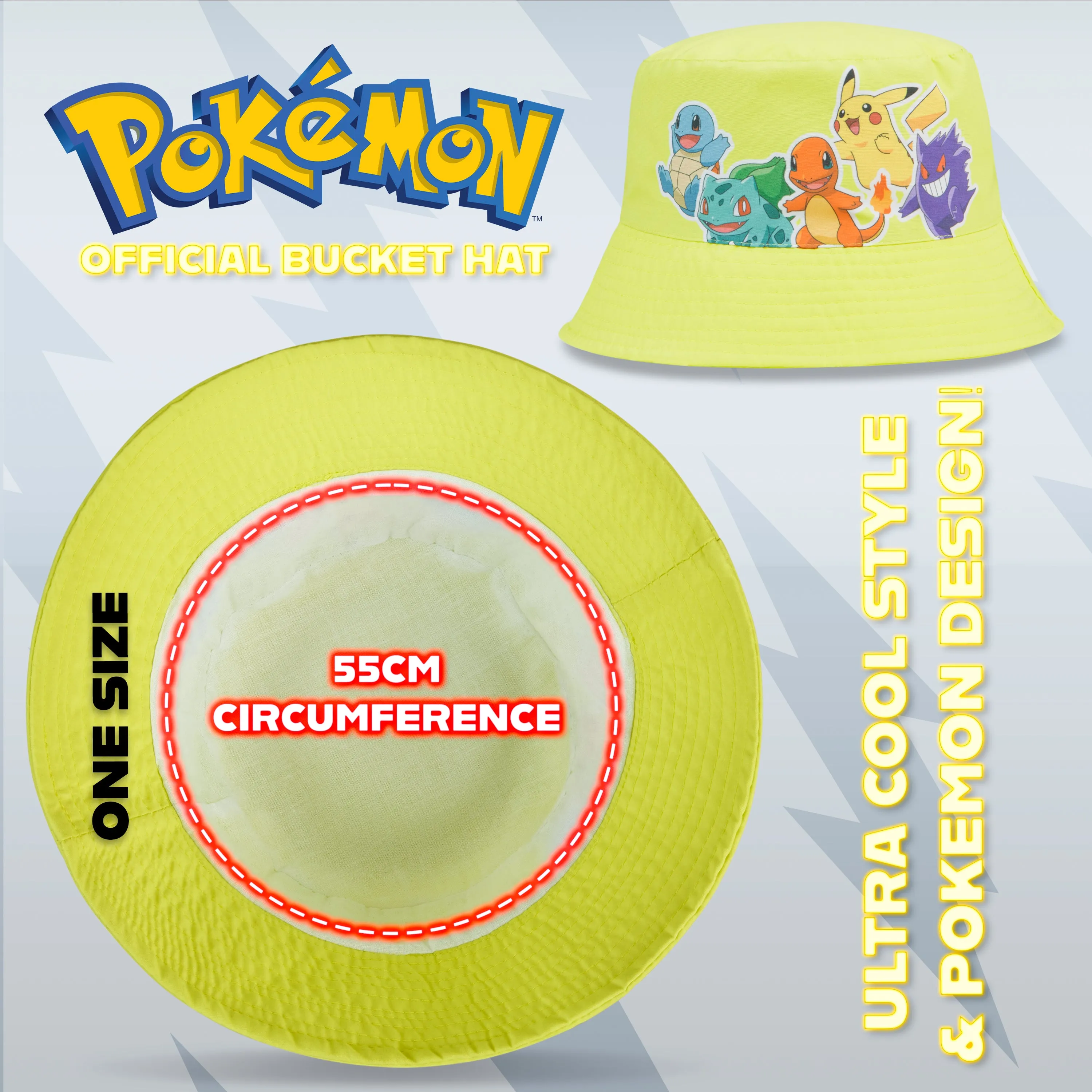 Pokemon Bucket Hat for Boys & Girls, Summer Accessories, Pokemon Gifts