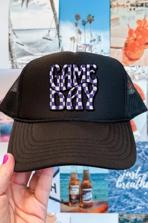 Purple Checkered Game Day Foam Mesh Back Trucker Cap