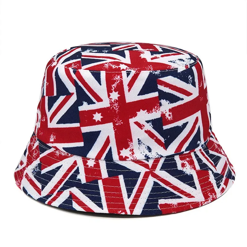 Reversible Bucket Hats With Football Flags Print