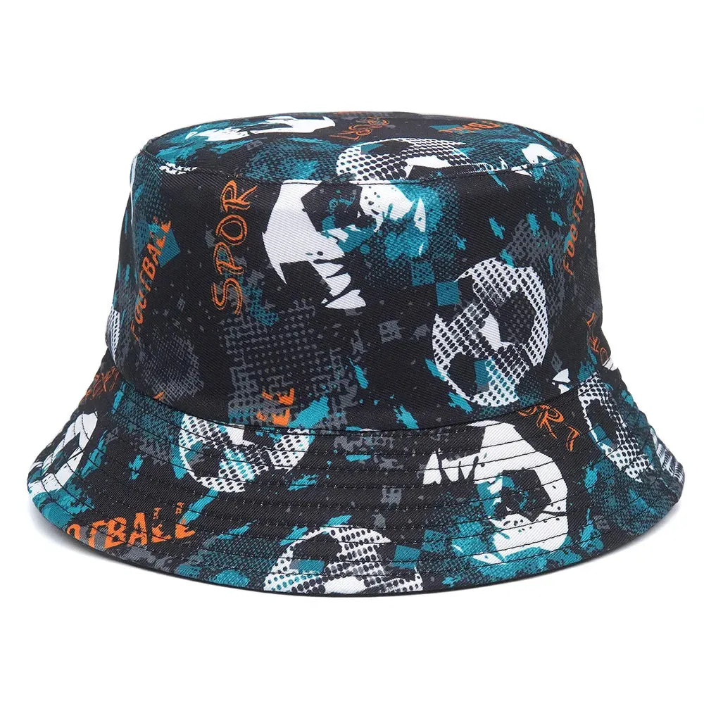 Reversible Bucket Hats With Football Flags Print