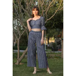 Shibori on Off-shoulder Blue Cotton Co-ord set