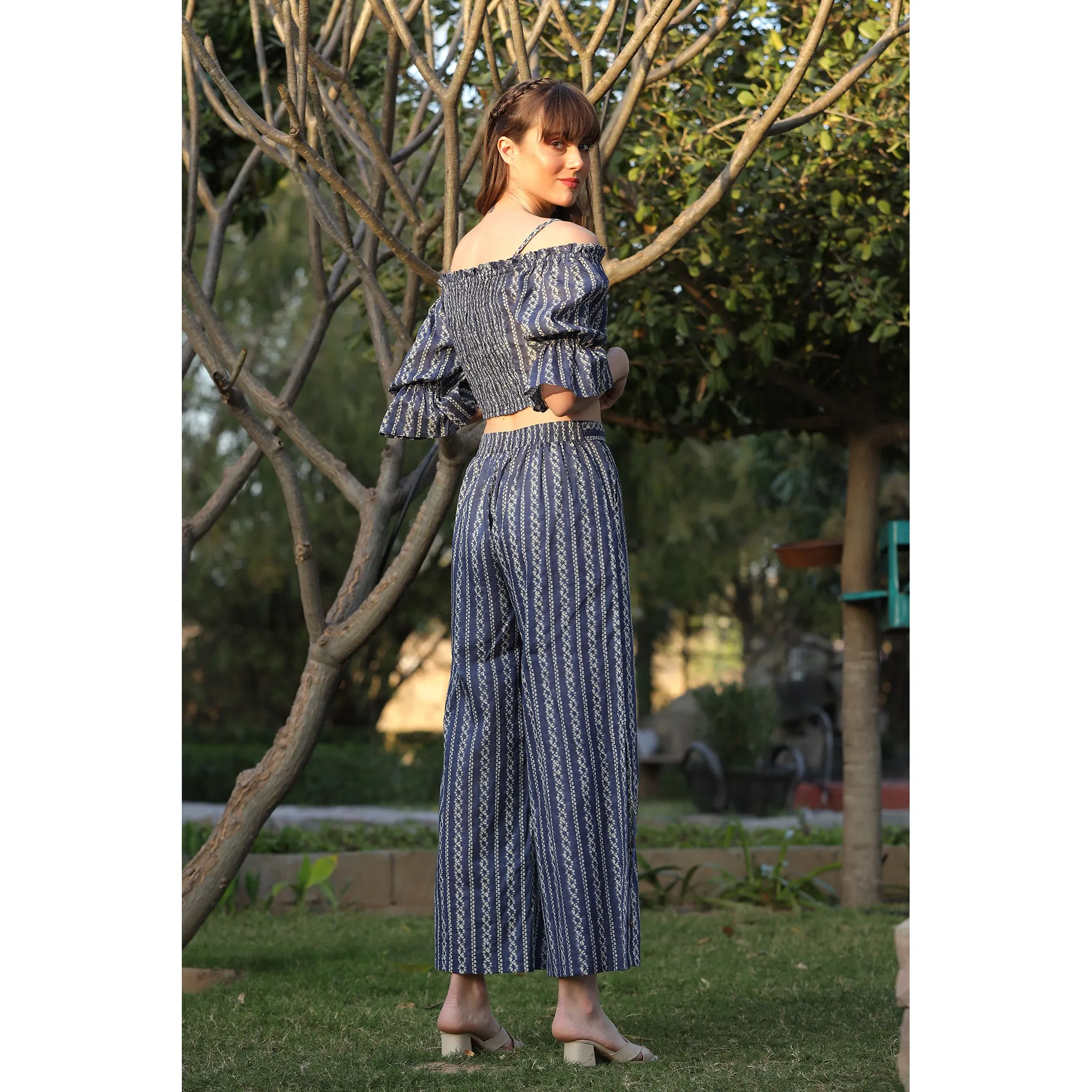 Shibori on Off-shoulder Blue Cotton Co-ord set