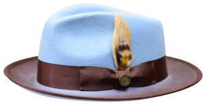 Sky Blue-Brown Men's Wool Hat Fashion Design Felt Fedora New Yorker Collection